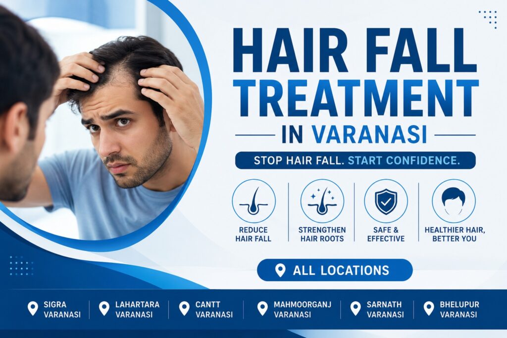 This guide explains everything about hair fall treatment in Varanasi, including causes, symptoms, available treatments, lifestyle tips, preventive care, and frequently asked questions.