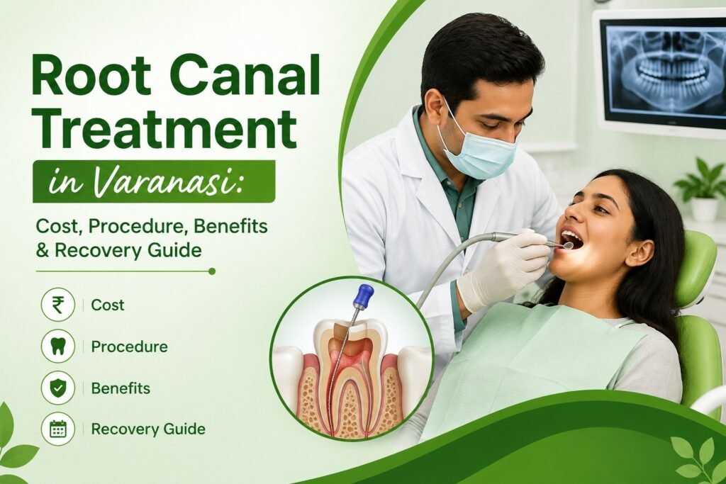 # Root Canal Treatment in Varanasi: Cost, Procedure, Benefits & Recovery Guide **SEO Title:** Root Canal Treatment in Varanasi: Cost, Procedure, Benefits & Recovery Guide | Cherian Clinic **Meta Description:** Learn about root canal treatment in Varanasi, including symptoms, procedure, cost factors, benefits, recovery, crowns, alternatives and FAQs from Cherian Clinic. **Primary Keyword:** Root Canal Treatment in Varanasi **Search Intent:** Informational + Commercial + Local + Transactional > **Medical note:** This guide is for patient education and does not replace an examination or diagnosis by a qualified dental professional. Root canal treatment is recommended only when clinical findings support the diagnosis. ## Introduction: When Tooth Pain Changes Your Daily Life A toothache can begin as something easy to ignore: sensitivity while drinking tea, discomfort when chewing, or a dull pain that comes and goes. Then one night, the pain becomes strong enough to interrupt sleep. Many patients ask the same question: **“Can the tooth be saved, or will it have to be removed?”** In many cases, root canal treatment is designed specifically to **save a natural tooth when the pulp inside it becomes inflamed or infected**. The procedure removes the damaged pulp, cleans and disinfects the internal root canal system, seals it, and then restores the tooth so it can function again. ([American Association of Endodontists][1]) For patients searching for **root canal treatment in Varanasi**, the important decision is not simply finding the lowest price. Diagnosis, treatment planning, clinical expertise, infection control, restoration quality and appropriate follow-up all matter. At **Cherian Clinic, Sundarpur, Varanasi**, root canal treatment is listed among its dental services. The clinic states that its dental care approach combines experienced professionals, modern technology and personalized treatment planning. ([cherianclinic.com][2]) --- ## What Is Root Canal Treatment? ### Quick Answer **Root canal treatment is a procedure used to treat a tooth when the pulp inside it becomes inflamed or infected.** The dentist removes the affected pulp, cleans and disinfects the canals, fills and seals them, and then restores the tooth. The primary goal is to control infection and preserve the natural tooth whenever possible. ([American Association of Endodontists][1]) The inside of a mature tooth contains pulp, which includes nerves, blood vessels and connective tissue. Deep decay, cracks, repeated dental procedures or trauma can damage this tissue. If the inflammation or infection is not appropriately treated, it may progress to an abscess or cause increasing pain and swelling. ([American Association of Endodontists][3]) A root canal does **not** mean that the entire tooth is removed. Instead, the diseased tissue inside the tooth is treated while the natural tooth structure is retained. **Practical tip:** Do not assume every toothache requires a root canal. A dentist needs to examine the tooth and determine the actual cause. --- # 1. When Do You Need a Root Canal? ### Quick Answer A root canal may be recommended when the dental pulp is irreversibly inflamed or infected. Common warning signs include lingering sensitivity to hot or cold, pain while biting, swelling, tenderness, deep decay, cracks or changes in tooth colour. However, symptoms vary, and some infected teeth may produce little or no pain. ([American Association of Endodontists][3]) ### Common symptoms include: * Severe or persistent toothache * Pain while chewing or biting * Lingering sensitivity to hot or cold * Swollen or tender gums * A pimple or draining area on the gum * Deep dental decay * A cracked or chipped tooth * Darkening of a tooth * Previous extensive dental treatment on the same tooth Not every symptom automatically means you need root canal treatment. For example, tooth sensitivity can have several causes, including exposed dentin, gum recession or other dental conditions. **Example:** A patient with deep decay may initially experience sensitivity to cold. If the decay progresses toward the pulp, the symptoms can become more persistent and painful. **Practical tip:** If tooth pain lasts, repeatedly returns, or is accompanied by swelling, arrange a dental examination instead of relying only on painkillers. --- # 2. Why Does a Tooth Need Root Canal Treatment? ### Quick Answer The most common reasons for root canal treatment include **deep tooth decay, cracks or chips, repeated dental procedures and dental trauma**. These problems can allow bacteria or inflammation to affect the pulp. If the pulp cannot recover, treatment may be required to remove the diseased tissue and preserve the tooth. ([American Association of Endodontists][4]) The process can happen gradually. For example: **Cavity → deeper decay → pulp irritation → inflammation/infection → pain or abscess** However, this is not the only pathway. A traumatic injury can damage the pulp even when there is no obvious visible crack. Professional diagnosis therefore matters. **Expert insight:** Treating the underlying dental problem is different from temporarily controlling symptoms. Pain relief may make you feel better, but it does not necessarily eliminate the source of an infection. **Practical tip:** Do not wait for severe pain before seeking professional evaluation. --- # 3. How Is Root Canal Treatment Performed Step by Step? ### Quick Answer Root canal treatment generally involves examination and diagnosis, local anaesthesia, access to the tooth, removal of infected or inflamed pulp, cleaning and shaping of the canals, filling and sealing the canal space, and finally restoring the tooth. The exact sequence and number of appointments depend on the tooth and its condition. ([American Association of Endodontists][1]) ### Step 1: Examination and Diagnosis The dentist evaluates your symptoms and examines the tooth. Dental imaging may be used when clinically appropriate to assess the tooth and surrounding structures. ### Step 2: Local Anaesthesia Local anaesthesia is generally used so the patient remains awake but the treatment area is numbed. ([nhs.uk][5]) ### Step 3: Accessing the Tooth A small opening is made to reach the pulp chamber and root canals. ### Step 4: Removing the Diseased Pulp The damaged or infected pulp is removed. ### Step 5: Cleaning and Shaping The canals are carefully cleaned, disinfected and shaped to prepare them for sealing. ### Step 6: Filling and Sealing The cleaned canal system is filled and sealed to reduce the risk of reinfection. A commonly used filling material is gutta-percha. ([American Association of Endodontists][6]) ### Step 7: Final Restoration The tooth may require a permanent filling or crown depending on its structural condition. **Practical tip:** Completing the recommended final restoration is an important part of protecting a treated tooth. --- # 4. Is Root Canal Treatment Painful? ### Quick Answer Modern root canal treatment is performed with local anaesthesia and is generally designed to be comfortable. Some patients may experience tenderness or mild discomfort after treatment as the surrounding tissues recover. The experience can vary depending on the tooth, infection and individual sensitivity. ([American Association of Endodontists][6]) The fear surrounding root canals is often greater than the procedure itself. The American Association of Endodontists notes that modern anaesthesia and techniques make root canal treatment highly comfortable for most patients. ([American Association of Endodontists][6]) After treatment, some soreness can occur. This does not necessarily mean the treatment has failed. **Example:** A tooth with significant inflammation may remain tender for a short period even after the infected pulp has been removed. **Practical tip:** Tell your dentist about dental anxiety, previous difficult dental experiences or pain concerns before treatment. Communication can help the clinical team plan a more comfortable experience. --- # 5. How Many Appointments Does Root Canal Treatment Take? ### Quick Answer The number of appointments is **case-dependent**. Some root canal treatments can be completed efficiently in one appointment, while others require two or more visits because of infection, tooth anatomy, treatment complexity or the need for an interim restoration. There is no single appointment schedule suitable for every patient. ([American Association of Endodontists][1]) The number of canals, infection status, tooth location and complexity can influence treatment time. Cherian Clinic promotes root canal treatment among its dental services and describes its approach as using personalized treatment planning. ([cherianclinic.com][2]) A complicated molar should not be rushed simply to meet a one-visit target. **Practical tip:** Ask your dentist: 1. How many visits are expected? 2. What is the condition of the tooth? 3. Will a crown be required? 4. What happens if additional infection is found? 5. What is included in the quoted treatment cost? --- # 6. Root Canal Treatment Cost in Varanasi: What Determines the Price? ### Quick Answer The **cost of root canal treatment in Varanasi varies from patient to patient**. Factors can include the tooth involved, number of canals, infection severity, diagnostic requirements, treatment complexity, materials, restoration type and whether additional procedures are necessary. A reliable price should be provided after clinical assessment rather than guessed from symptoms alone. ### Major cost factors | Factor | Why it matters | | --------------------- | ------------------------------------------------------ | | Type of tooth | Front teeth and molars have different anatomy | | Number of canals | More complex canal systems can require additional work | | Infection | Infection may affect treatment planning | | Imaging | Diagnostic imaging may be clinically necessary | | Restoration | A filling or crown may be required after RCT | | Retreatment | Previously treated teeth can be more complex | | Additional procedures | Some cases require further treatment | A common mistake is comparing only the **root canal fee**. The complete treatment may include consultation, diagnostic imaging, root canal therapy and the final restoration. Therefore, patients searching for **“root canal treatment cost near me”** or **“RCT cost in Varanasi”** should ask for a treatment-wise estimate. **At Cherian Clinic:** Patients can contact the clinic in Sundarpur, Varanasi, for an assessment and treatment plan. The clinic lists its contact number as **+91-8130014544**. ([cherianclinic.com][7]) **Practical tip:** Choose transparency over an artificially low headline price. Ask what the quoted amount includes. --- # 7. Root Canal vs Tooth Extraction: Which Is Better? ### Quick Answer When a natural tooth can be predictably restored, root canal treatment may offer the advantage of preserving the tooth rather than removing it. Extraction may be necessary when a tooth cannot be predictably saved because of factors such as severe structural damage. The appropriate choice depends on examination and prognosis. ([American Association of Endodontists][6]) | Root Canal | Extraction | | ---------------------------------------------- | -------------------------------------------- | | Attempts to preserve natural tooth | Removes the natural tooth | | Maintains natural tooth structure | Creates a missing-tooth space | | Usually followed by restoration | May require implant, bridge or denture | | Can preserve normal chewing function | Replacement may require additional treatment | | Requires appropriate remaining tooth structure | May be necessary when tooth cannot be saved | The American Association of Endodontists emphasizes that saving the natural tooth can help maintain normal chewing and reduce the need for additional dental work. ([American Association of Endodontists][6]) However, **root canal treatment is not always the correct choice**. A dentist should explain whether the tooth is restorable and discuss alternatives when appropriate. **Practical tip:** Ask, “Is my tooth predictably restorable, and what are the alternatives?” before deciding on extraction. --- # 8. Why Is a Crown Sometimes Needed After Root Canal Treatment? ### Quick Answer A tooth that has undergone root canal treatment may need a crown or another appropriate restoration to protect it, particularly when substantial tooth structure has been lost. The final restoration depends on the tooth's location, remaining structure, biting forces and clinical assessment. ([American Association of Endodontists][1]) The root canal treats the inside of the tooth, but the tooth still needs structural protection. Posterior teeth such as premolars and molars experience significant chewing forces. If a large amount of tooth structure has been lost, a dentist may recommend a crown. ### Treatment sequence may therefore be: **Diagnosis → Root canal → Temporary/permanent restoration → Final crown when indicated → Follow-up** **Example:** A molar with extensive decay may require both root canal therapy and a crown to restore function and protect the remaining tooth structure. **Practical tip:** Do not treat the crown as an optional cosmetic add-on without asking why it has been recommended. Its role may be functional protection. --- # 9. What Is Recovery Like After a Root Canal? ### Quick Answer Most patients can return to normal activities relatively quickly, although the treated tooth may feel tender or the mouth may remain numb for several hours after local anaesthesia. Follow your dentist's instructions, attend scheduled follow-ups and avoid putting unnecessary stress on a tooth awaiting its final restoration. ([American Association of Endodontists][1]) ### After-treatment guidance * Wait until numbness has worn off before eating. * Follow the dentist's medication instructions. * Avoid biting hard foods on a temporarily restored tooth. * Maintain normal oral hygiene unless your dentist advises otherwise. * Attend the recommended follow-up. * Complete the final restoration when advised. The NHS notes that soreness or swelling around the tooth may occur and should generally improve; persistent or worsening symptoms require professional review. ([nhs.uk][5]) **When should you contact your dentist?** Contact your dental provider if you develop significant swelling, worsening pain, fever, difficulty swallowing or other concerning symptoms. **Practical tip:** Do not ignore a temporary filling or postpone the final restoration indefinitely. --- # 10. Can Root Canal Treatment Save a Natural Tooth? ### Quick Answer Yes. One of the central purposes of root canal treatment is to **save a natural tooth that might otherwise require extraction**. After the infected pulp is removed and the canal is cleaned, disinfected and sealed, the tooth can be restored and continue functioning. With appropriate care, many treated teeth can remain functional for many years. ([American Association of Endodontists][6]) Keeping a natural tooth can provide practical advantages: * Natural appearance * Normal chewing * Natural tooth position * Reduced need for tooth replacement * Preservation of surrounding structures But success depends on more than the root canal itself. The tooth needs adequate remaining structure, appropriate treatment, a good final restoration and ongoing oral hygiene. **Practical tip:** Think of root canal treatment as part of a larger tooth-saving plan rather than an isolated procedure. --- # 11. What Makes a Good Root Canal Treatment Clinic in Varanasi? ### Quick Answer A suitable root canal provider should offer accurate diagnosis, clear treatment planning, appropriate technology, infection-control practices, transparent communication and suitable restorative follow-up. Patients should also consider the clinician's qualifications and experience rather than choosing a clinic solely because it advertises the lowest RCT price. For patients comparing a **root canal dentist in Varanasi**, consider: ### 1. Clinical qualifications Check the dentist's professional education, registration and relevant experience. ### 2. Diagnostic capability A proper diagnosis should come before treatment. ### 3. Modern clinical equipment Appropriate dental technology can support diagnosis and treatment, although technology should complement—not replace—professional clinical judgment. ### 4. Sterilization and hygiene Dental instruments and treatment environments should follow appropriate infection-control protocols. ### 5. Transparent communication The dentist should explain: * Diagnosis * Treatment options * Expected appointments * Restoration requirements * Risks and limitations * Estimated costs ### 6. Patient experience Reviews can provide useful information about communication, comfort and service—but they should not replace professional evaluation. Cherian Clinic identifies itself as a dental, skin and hair care centre in **Sundarpur, Varanasi, Uttar Pradesh**, and its website currently displays patient-review information and describes personalized dental treatment. ([cherianclinic.com][2]) **Practical tip:** Compare clinics on clinical quality and transparency—not just price. --- # 12. Why Choose Cherian Clinic for Root Canal Treatment in Varanasi? ### Quick Answer Cherian Clinic is a multi-specialty dental, skin and hair care clinic located in Sundarpur, Varanasi. Its website lists root canal treatment among its dental services and highlights personalized treatment planning, modern technology and experienced dental care. Patients can contact the clinic for an examination to determine whether root canal treatment is appropriate. ([cherianclinic.com][2]) ### Clinical leadership Cherian Clinic identifies **Dr. Navneet Kaur** as its Director and describes her as having more than 15 years of professional experience. Her qualifications and professional background include a **Bachelor of Dental Surgery (BDS)** and training in dental implantology and facial aesthetics, based on the professional information provided by the clinic. Her experience includes clinical leadership, patient-care systems, treatment protocols and dental practice management. ### Patient-focused approach The clinic emphasizes: * Personalized treatment planning * Modern dental technology * Patient communication * Comfortable clinical care * Dental treatment for different age groups * Preventive and restorative services The clinic's website currently reports **4.9 average rating, 200+ reviews and 5K+ patients treated**; these are clinic-reported figures and may change over time. ([cherianclinic.com][2]) **Trust principle:** A review score can help patients compare experiences, but treatment decisions should always be based on individual clinical assessment. --- # Root Canal Treatment in Varanasi: Patient Decision Checklist Before booking treatment, ask these questions: ### Diagnosis * What is causing my tooth pain? * Is the pulp infected or inflamed? * Is root canal treatment definitely indicated? * Is the tooth restorable? ### Treatment * How many appointments may be needed? * What technology will be used? * Will I need a temporary filling? * Will I need a crown? ### Cost * What is included in the quoted cost? * Are X-rays included? * Is the final crown included? * Could additional treatment be required? ### Recovery * How long should sensitivity last? * What should I avoid eating? * When should I return? * What symptoms require urgent review? These questions make the consultation more useful and help patients make informed decisions. --- # Root Canal Treatment: Pros and Cons | Advantages | Considerations | | -------------------------------- | ------------------------------------- | | Can preserve a natural tooth | Requires professional diagnosis | | Treats infected pulp | May require more than one appointment | | Can restore chewing function | Final restoration may be necessary | | Avoids immediate extraction | Complex cases can be challenging | | Maintains natural tooth position | Treatment cost varies by case | The goal is not simply to complete a procedure. The goal is to achieve a healthy, functional and appropriately restored tooth. --- # Frequently Asked Questions About Root Canal Treatment in Varanasi ## 1. How much does root canal treatment cost in Varanasi? There is no single price that applies to every patient. Cost depends on the tooth, number of canals, complexity, infection, diagnostic requirements and final restoration. A dental examination is the best way to receive a case-specific estimate. ## 2. Is root canal treatment painful? Modern root canal treatment is performed using local anaesthesia and is generally designed to be comfortable. Mild tenderness after treatment can occur and usually improves as the tissues recover. ([American Association of Endodontists][6]) ## 3. How long does root canal treatment take? Treatment time varies. Some cases can be completed efficiently in one visit, while others require multiple appointments depending on infection, tooth anatomy and complexity. ([nhs.uk][5]) ## 4. Do I need a crown after root canal treatment? A crown may be recommended when substantial tooth structure has been lost or when additional protection is appropriate. The need depends on the tooth and its remaining structure. ## 5. Can a root canal fail? Root canal treatment can sometimes require retreatment or additional procedures. Persistent infection, complex anatomy, cracks or problems with the restoration can contribute to treatment difficulties. ## 6. Is extraction better than root canal treatment? Not necessarily. When a tooth is predictably restorable, preserving it may offer important functional benefits. Extraction may be recommended when the tooth cannot be predictably saved. ([American Association of Endodontists][8]) ## 7. Can I eat normally after a root canal? Follow your dentist's instructions. If the area is still numb, wait until sensation returns before eating. Avoid putting excessive force on a tooth that has a temporary restoration. ## 8. Can a tooth need a root canal without severe pain? Yes. Pulp damage or infection does not always cause severe symptoms. A dental examination is necessary when there are persistent concerns. ## 9. Where can I get root canal treatment in Varanasi? Cherian Clinic provides dental care in **Sundarpur, Varanasi, Uttar Pradesh**, and lists root canal treatment among its dental services. ([cherianclinic.com][2]) ## 10. How do I book a root canal consultation at Cherian Clinic? Patients can contact Cherian Clinic at **+91-8130014544** or visit its Sundarpur, Varanasi location for a dental consultation. ([cherianclinic.com][7]) --- # Internal Linking Recommendations for Cherian Clinic For stronger topical authority and user navigation, link this article naturally to: * **Dental Treatment in Varanasi** — anchor: *dental treatments in Varanasi* * **Dental Checkup in Varanasi** — anchor: *dental checkup in Varanasi* * **Teeth Cleaning & Scaling** — anchor: *professional teeth cleaning* * **Dental Implants in Varanasi** — anchor: *dental implants in Varanasi* * **Dental Crowns & Bridges** — anchor: *dental crowns after root canal* * **Emergency Dental Care** — anchor: *emergency dentist in Varanasi* * **Why Regular Dental Checkups Are Important** — anchor: *importance of regular dental checkups* Cherian Clinic's website currently provides location-specific dental service pages, including root canal treatment pages for areas such as Sundarpur, Bhelupur, Lanka, Durgakund, Mahmoorganj and Sigra. ([cherianclinic.com][2]) --- # Recommended Schema Markup For this article, the strongest structured-data combination would be: 1. **Article Schema** — identifies the article and author. 2. **Person Schema** — for Dr. Navneet Kaur, using only verified professional information. 3. **LocalBusiness/Dentist Schema** — for Cherian Clinic's physical location. 4. **Breadcrumb Schema** — improves site hierarchy. 5. **FAQPage Schema** — only when the visible FAQ content is actually present on the page. 6. **Review/AggregateRating Schema** — use carefully and only when the reviews and rating meet Google's structured-data requirements and are genuinely displayed on the page. Avoid adding schema simply to increase the number of markup types. Structured data should accurately represent visible, verifiable information. --- # AI Search & AEO Optimization Checklist This article is structured to provide clear answers for: * **“What is root canal treatment?”** * **“When do I need an RCT?”** * **“Is root canal painful?”** * **“How long does RCT take?”** * **“What is root canal treatment cost in Varanasi?”** * **“RCT vs extraction?”** * **“Do I need a crown after RCT?”** * **“How long is root canal recovery?”** * **“Where can I get root canal treatment near me?”** * **“How do I choose a root canal dentist in Varanasi?”** The content uses direct definitions, step-by-step treatment information, comparison tables, cost factors, local information, professional context, FAQs and transparent limitations—formats that make information easier for both readers and answer-oriented search systems to understand. --- # Conclusion: Treat the Tooth, Not Just the Pain Root canal treatment is fundamentally about **saving and restoring a natural tooth when the pulp has become seriously inflamed or infected**. Modern techniques and local anaesthesia have made treatment substantially more comfortable than the outdated image many people associate with a “root canal.” ([American Association of Endodontists][6]) The most important step is early professional evaluation. Persistent tooth pain, lingering sensitivity, swelling or discomfort while chewing should not simply be ignored. For patients searching for **root canal treatment in Varanasi**, cost is one consideration—but it should not be the only one. Diagnosis, clinical experience, treatment planning, infection control, restoration quality, transparency and follow-up are equally important. **Cherian Clinic in Sundarpur, Varanasi** provides dental services including root canal treatment and offers consultations to help patients understand their treatment options. ([cherianclinic.com][2]) **A painful tooth does not always mean a lost tooth. In many cases, the right diagnosis and timely treatment can help preserve your natural smile.** **Author:** Dr. Navneet Kaur, BDS — Director, Cherian Clinic **Location:** N-13/35 A-12, Brij Enclave, Sundarpur, Varanasi, Uttar Pradesh, India **Consultation:** +91-8130014544 ([cherianclinic.com][7]) **Trusted references:** American Association of Endodontists patient education resources and NHS clinical guidance on root canal treatment. ([American Association of Endodontists][1]) **Official clinic information:** [Cherian Clinic](https://cherianclinic.com/?utm_source=chatgpt.com) [1]: https://www.aae.org/patients/root-canal-treatment/what-is-a-root-canal/?utm_source=chatgpt.com "What is a Root Canal? - American Association of Endodontists" [2]: https://cherianclinic.com/?utm_source=chatgpt.com "Best & No.1 Dentist Near Me in Varanasi | Top Dental Consultation ₹300 – Cherian Clinic" [3]: https://www.aae.org/patients/root-canal-treatment/what-is-a-root-canal/root-canal-explained/?utm_source=chatgpt.com "Root Canal Explained - American Association of Endodontists" [4]: https://www.aae.org/patients/root-canal-treatment/what-is-a-root-canal/reasons-root-canal-treatment/?utm_source=chatgpt.com "Reasons for Root Canal Treatment - American Association of Endodontists" [5]: https://www.nhs.uk/tests-and-treatments/root-canal-treatment/?utm_source=chatgpt.com "Root canal treatment" [6]: https://www.aae.org/patients/root-canal-treatment/what-is-a-root-canal/benefits-root-canal-treatment/?utm_source=chatgpt.com "Benefits of Root Canal Treatment - American Association of Endodontists" [7]: https://cherianclinic.com/contact/?utm_source=chatgpt.com "Contact - cherianclinic.com" [8]: https://www.aae.org/patients/root-canal-treatment/faqs/treatments-and-procedures/?utm_source=chatgpt.com "Treatments and Procedures - American Association of Endodontists"